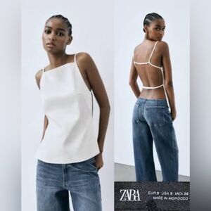 ZARA White Backless Strappy Tank Top Womens Small